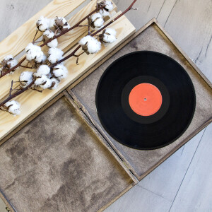 Holzkiste mit Klappdeckel 35 x 35 x 3,5 cm in Eiche Dunkel