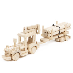 Holzauto, Waldfahrzeug mit Baumstämmen auf Anhänger, 50 × 7 × 16 cm