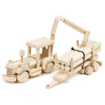 Holzauto, Waldfahrzeug mit Baumstämmen auf Anhänger, 50 × 7 × 16 cm