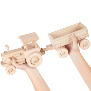 großer Holz Traktor mit Anhänger, Kindertraktor aus FSC Holz