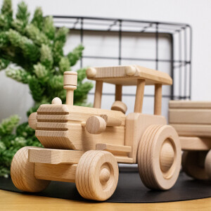 großer Holz Traktor mit Anhänger, Kindertraktor aus FSC Holz