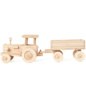 großer Holz Traktor mit Anhänger, Kindertraktor aus FSC Holz