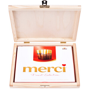 Holzschachtel mit Deckel und Schloss, Merci Schachtel 22 x 18 x 3 cm