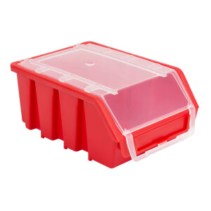 Sichtlagerkästen-Regal mit 18 roten Schraubenkisten, 1,0-Liter-Boxen mit Deckel