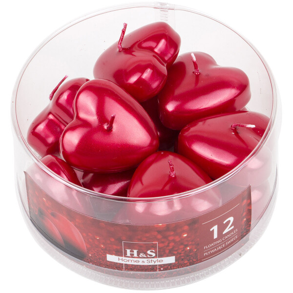 Schwimmkerzen als Herzen, 12er-Set, Metallic-Rote schwimmende Kerzen