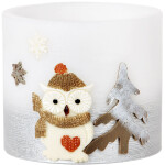 Wachslampion, Weihnachtskerze mit Eule im Schal, Windlicht