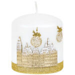 Stadtmotiv, Stumpenkerze 9 cm hoch, Weihnachtskerze in Weiß