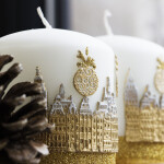 Stadtmotiv, Stumpenkerze 9 cm hoch, Weihnachtskerze in Weiß