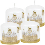 Stadtmotiv, Stumpenkerze 9 cm hoch, Weihnachtskerze in Weiß