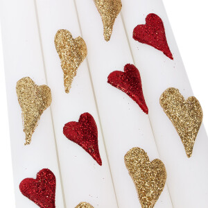 Tafelkerzen mit 3D Herzen, Hochzeitskerzen 4er-Set Spitzkerzen