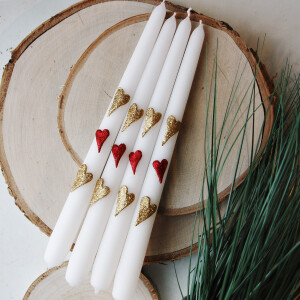 Tafelkerzen mit 3D Herzen, Hochzeitskerzen 4er-Set Spitzkerzen