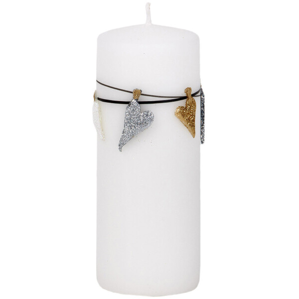 Kerze mit Herzen, Stumpenkerze als Dekoration zur Hochzeit