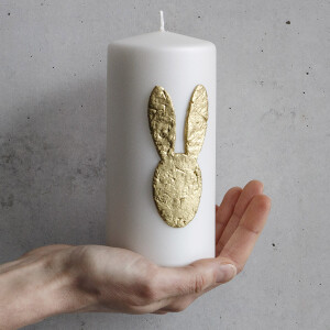 Handgefertigte 3D-Osterhasen-Kerze in Weiß