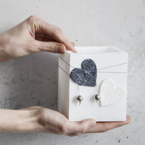 Hochzeitskerze, quadratisches Windlicht aus Wachs, Lampion