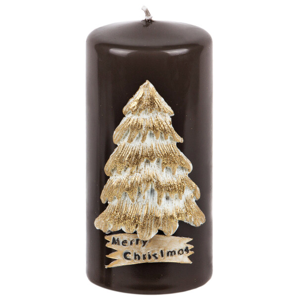 Dunkle Weihnachtskerze mit goldenem Weihnachtsbaum aus Wachs