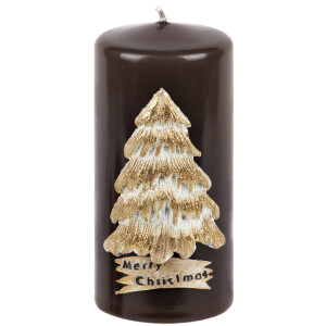 Dunkle Weihnachtskerze mit goldenem Weihnachtsbaum aus Wachs