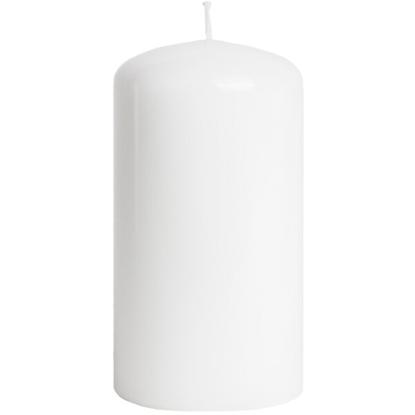 Weiße, glänzende Stumpenkerze im schlichten Design