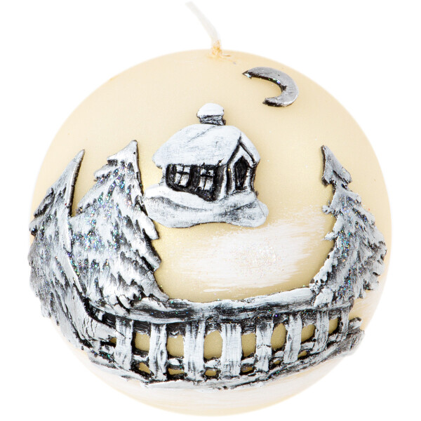 Kugelkerze zu Weihnachten, Weihnachtskerze mit Wachsmotiv