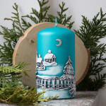 Adventskerze, Stumpenkerze zu Weihnachten in Türkis