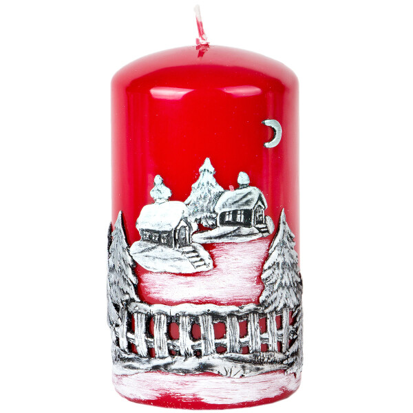 Zauberhafte Weihnachtskerze mit handgearbeitetem Wintermotiv