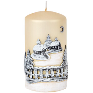 Langlebige Stumpenkerze mit liebevollem Winterdesign
