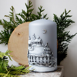 Winterkerze, Weihnachtskerze mit Winterlandschaft,...