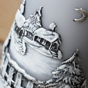 Winterkerze, Weihnachtskerze mit Winterlandschaft, Adventskerze