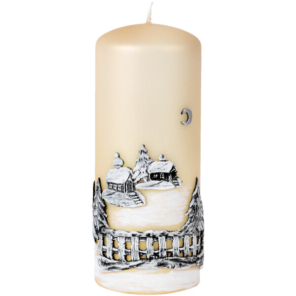 Große Adventskerze aus Wachs mit Weihnachtsmotiv aus Wachs