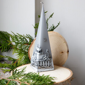 Große Pyramidenkerze mit Weihnachtsmotiv aus Wachs, Adventskerze