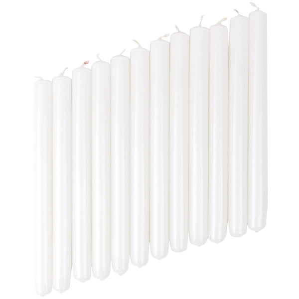 Tafelkerzen, 12er Pack, weiß glänzend 2,2 x 25 cm