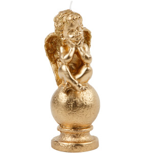 Süßer, sitzender Gold-Engel als Kerze