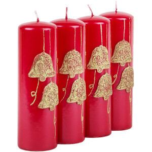 Große Weihnachtskerze aus Wachs mit goldenen Glocken, Stumpenkerze