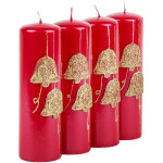 Große Weihnachtskerze aus Wachs mit goldenen Glocken, Stumpenkerze