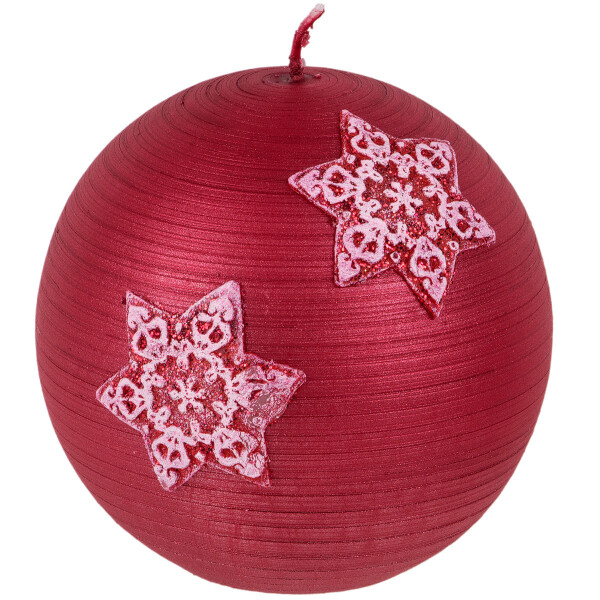 Metallic rote Kugelkerze mit Schneeflocken, Weihnachtskerze