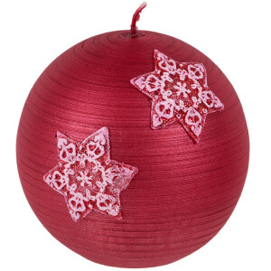 Metallic rote Kugelkerze mit Schneeflocken, Weihnachtskerze
