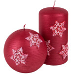 Metallic rote Kugelkerze mit Schneeflocken, Weihnachtskerze