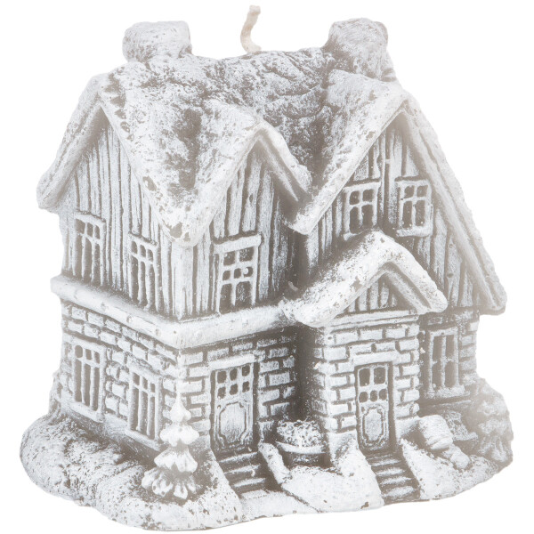 Weihnachtskerze, graues Haus aus Wachs, 3D Motivkerze