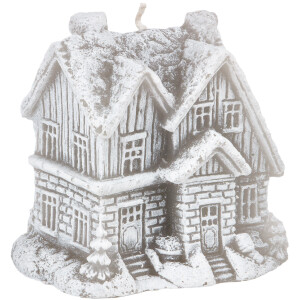 Weihnachtskerze, graues Haus aus Wachs, 3D Motivkerze