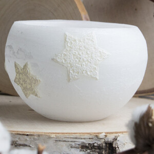 Windlicht aus Wachs, mit Teelichthalter, Rillendesign, Wachssterne