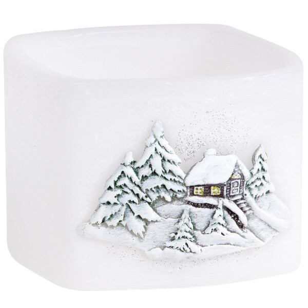 Winterlandschaft Wachs Windlicht mit einem Teelicht, Weihnachtskerze