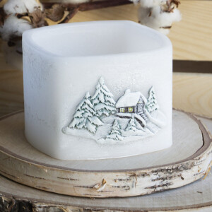 Winterlandschaft Wachs Windlicht mit einem Teelicht, Weihnachtskerze