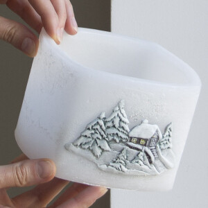 Winterlandschaft Wachs Windlicht mit einem Teelicht, Weihnachtskerze