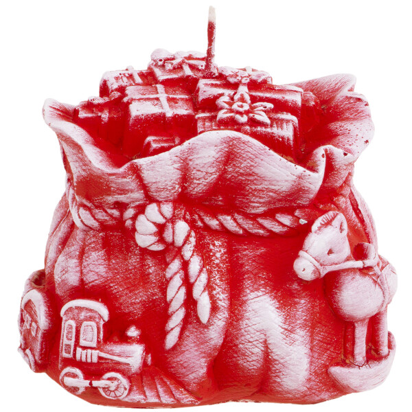 Weihnachtskerze als Geschenk aus Wachs, Nikolaus-Sack aus Wachs