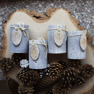 Stumpenkerze mit Wachsmotiv, Steinoptik, Kerze aus Wachs, Wachskerze