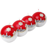 Große zweifarbige Kugelkerze mit Weihnachtsmotiv im Winterlook