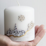 Winterliche 3D-Kerze mit Schneelandschaft, 8 x 9 cm