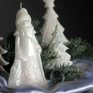 Weihnachtsmann aus Wachs, Perlmutt, wunderschöne Weihnachtskerze