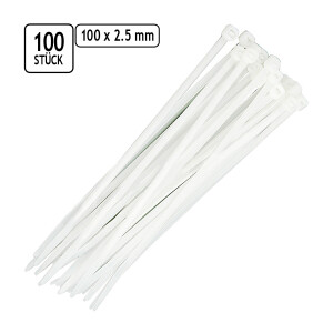 Kabelbinder Weiss 100 Stück UV Beständig 100 x 2,5 mm Kabelweg Halter