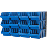 Wandregal mit 12 großen 3,8 Liter blauen Stapelboxen