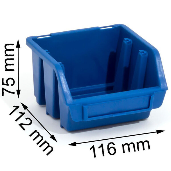 Sichtlagerkisten Wandregal mit 54 blauen Werkstattkisten 0,6 Liter